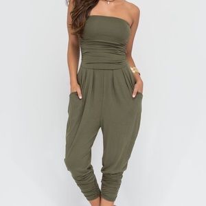 Green strapless jumpsuit
